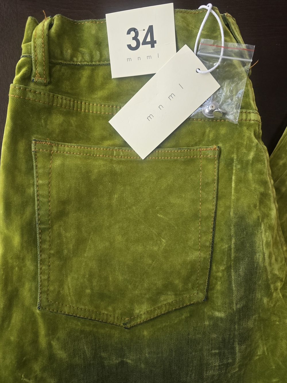 MNML Men’s Bootcut Jeans in Lime Green Velvet - Picture 2 of 5